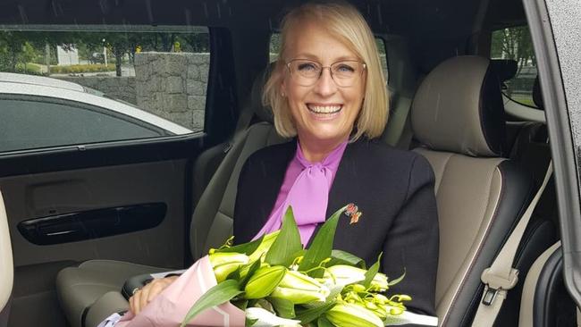 Melbourne Lord Mayor Sally Capp in the back of a ratepayer-funded limo.