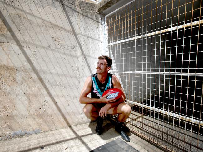 AFL Port Adelaide Football Club player Scott Lycett poses for a portrait during a media opp at Alberton Oval in Adelaide, Wednesday, February 19, 2020. (AAP Image/Kelly Barnes) NO ARCHIVING