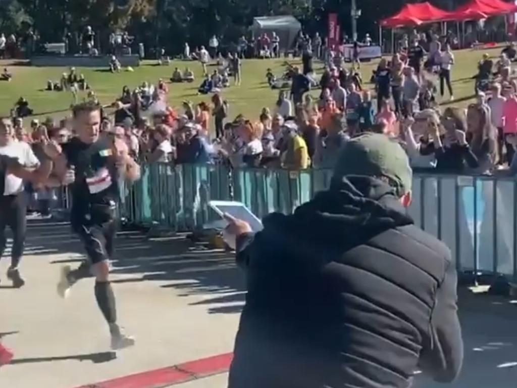 Hollywood superstar Colin Farrell was spotted running in the Brisbane Marathon on the weekend. Picture: @pcrg_running/Instagram