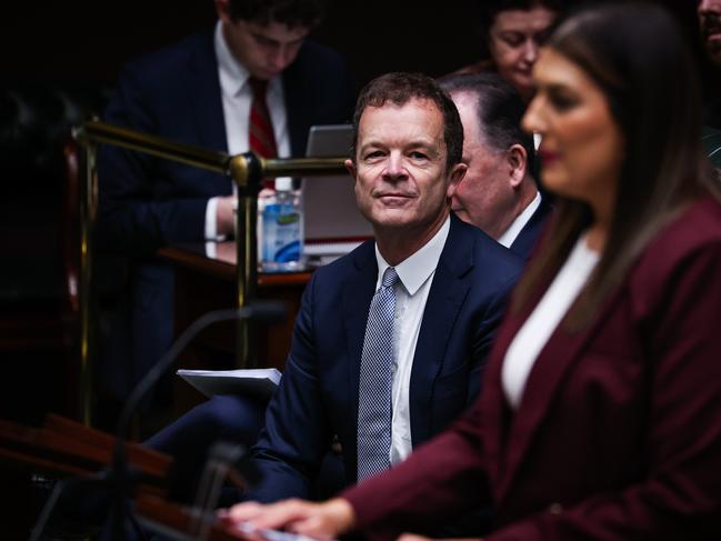 SYDNEY, AUSTRALIA - NewsWire Photos JUNE 04 2025 : Leader of the Opposition Mark Speakman watches on during Question Time in the Legislative Assembly at New South Wales Parliament House in Sydney. Photo: NewsWire/ Gaye Gerard