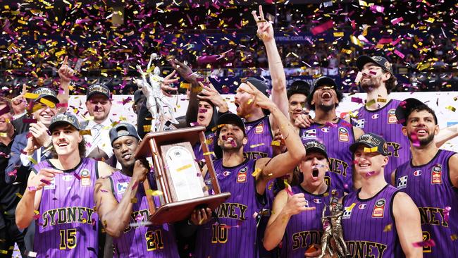 Sydney Kings celebrate this year’s NBL triumph.