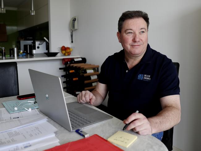 Colin Fagen, managing director of Blue Zebra insurance, at home in SydneyÕs north on Wednesday, 13 May, 2020. Colin says working from home has been good for his business, with employees being on average 20 per cent more productive. Picture: Nikki Short