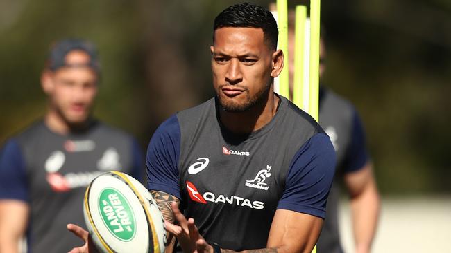 Israel Folau in action during a Wallabies training session.