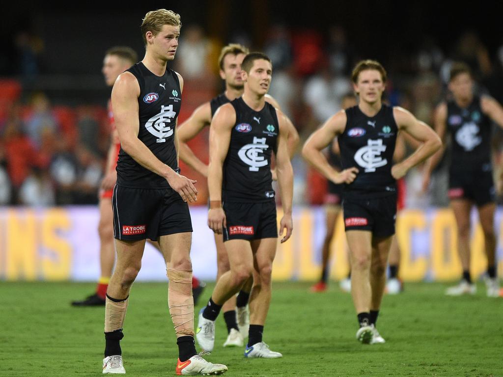 Tom De Koning is among those dumped by Michael Voss after the Blues loss to the Suns. Picture: AFL Photos/Getty Images