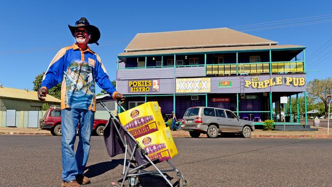 The Purple Pub at Normanton. Herbie Harold old ringer from Normanton after getting his supplies.