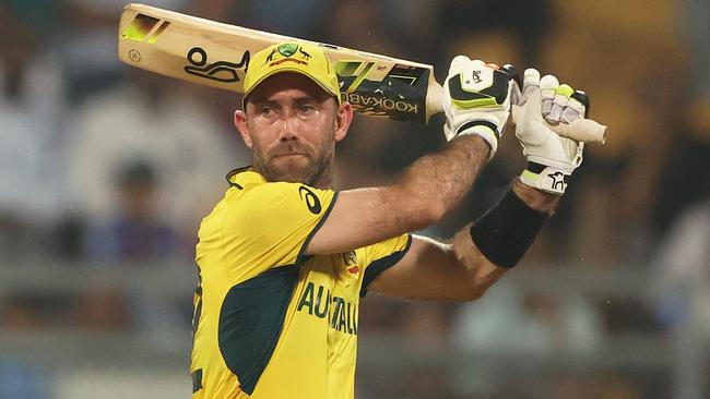 MUMBAI, INDIA - NOVEMBER 07: Glenn Maxwell of Australia plays a shot as Ikram Alikhil of Afghanistan keeps during the ICC Men's Cricket World Cup India 2023 between Australia and Afghanistan at Wankhede Stadium on November 07, 2023 in Mumbai, India. (Photo by Robert Cianflone/Getty Images)