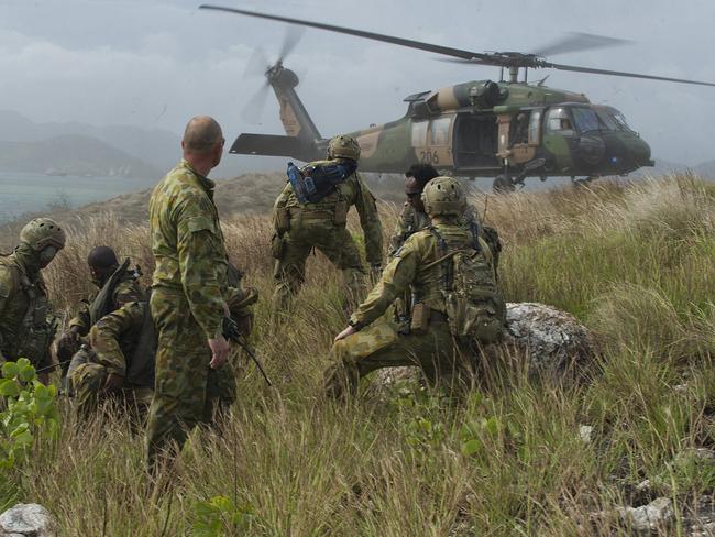 An Australian Army Black Hawk helicopter in action.