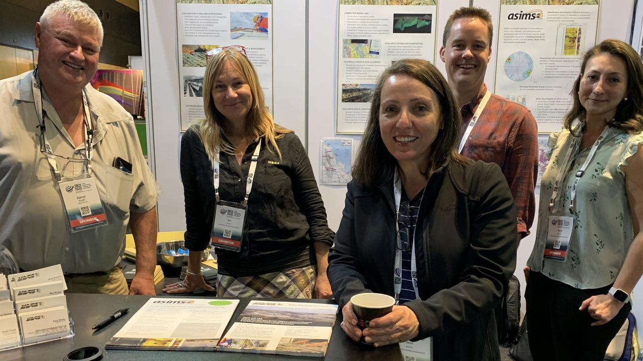 (From left to right) McElroy Bryan Geological Services' Darryl Smith, Kim Straub, Doyle Pryde, Janet Bartolo and Karol Patino at the Bowen Basin Symposium. Picture: Duncan Evans