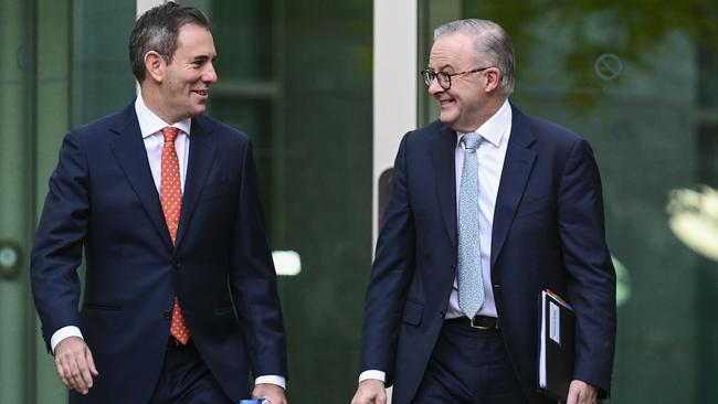 CANBERRA, AUSTRALIA - MAY 10: Prime Minister Anthony Albanese and Treasurer Jim Chalmers arrive for media interviews at Parliament House in Canberra. Picture: NCA NewsWire / Martin Ollman