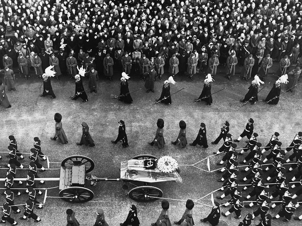 Crowds lined the street during the procession carrying the coffin of King George VI. Picture: Hulton-Deutsch Collection/CORBIS/Corbis via Getty Images