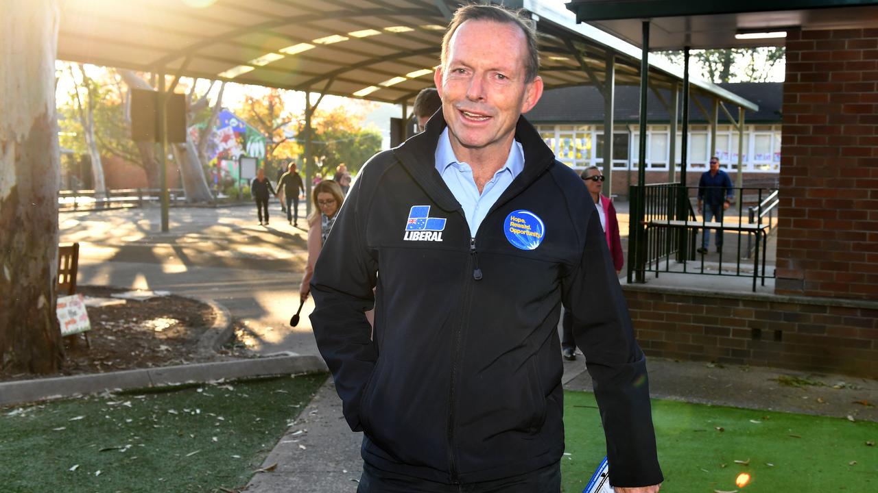 Tony Abbott voting in his Sydney electorate on Saturday morning. Picture: AAP