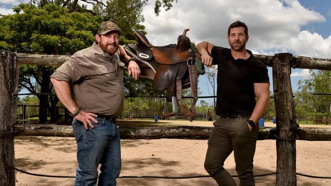 Veteran Brad Kay with former special forces officer Heston Russell both served at the 2nd Battalion, Royal Australian Regiment in Townsville. Picture: Evan Morgan