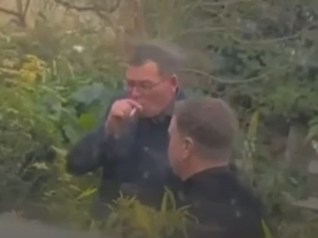 Daniel Andrews is spotted puffing a cigarette outside function. Picture: Herald Sun