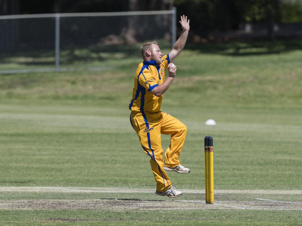 Jacob Jeans bowls for Northern Brothers Diggers against Metropolitan-Easts in Toowoomba Cricket B Grade One Day grand final at Captain Cook Reserve, Sunday, December 10, 2023. Picture: Kevin Farmer