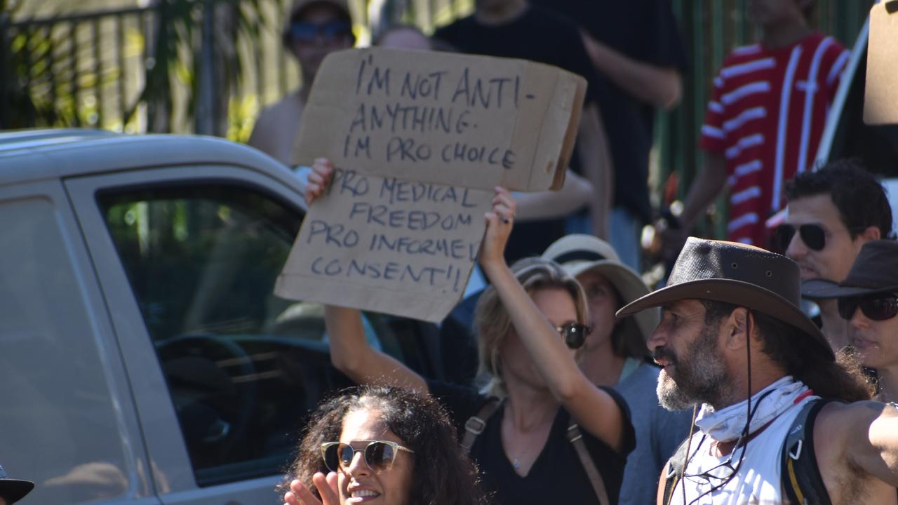 Sign reads ‘I’m not anti-anything’. Photo: Liana Walker