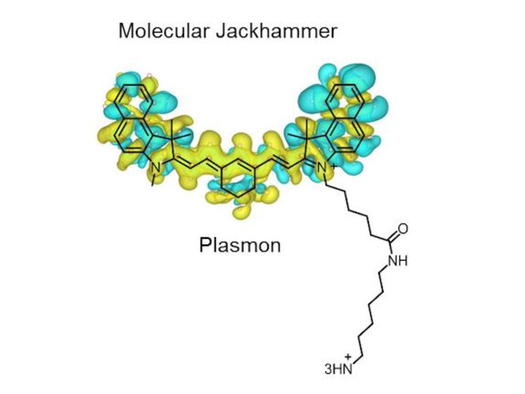 A closer look at a molecular jackhammer, which attaches itself to cancer cells to vibrate and disrupt them. Picture: Ciceron Ayala-Orozco/Rice University