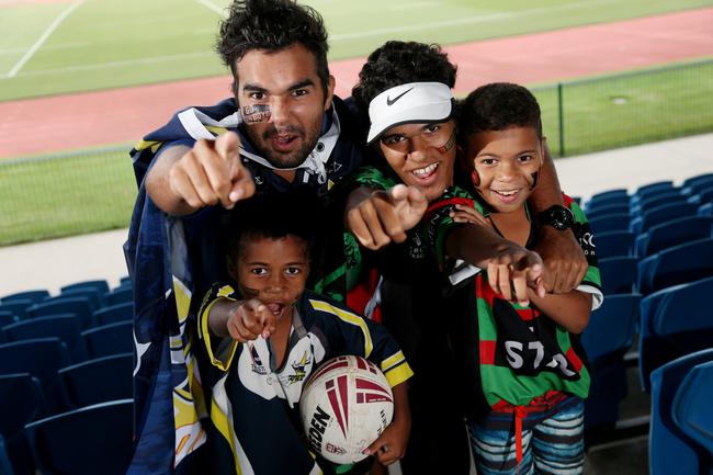 The Birve family hail from Cairns - here Darius is pictured in the bottom left back in 2016. Pictured in 2016: Brothers Darius Birve, 6, Samuel Pau, 21, Jonah Pau, 17, and Ellyjah Birve, 9.