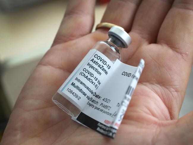 A vial of the AstraZenica vaccine, which unlike Pfizer does not have to be stored at minus 70C. Picture: NCA NewsWire / Dean Martin