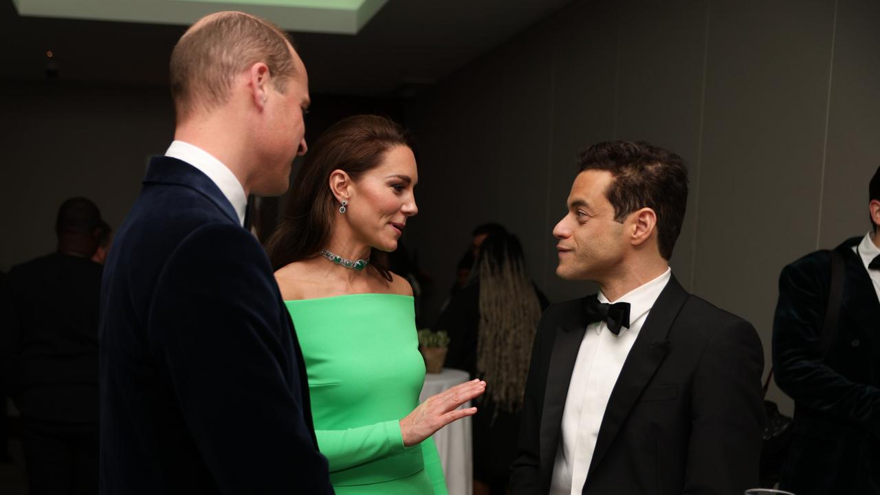 Prince William, Prince of Wales, Catherine, Princess of Wales and Rami Malek. Picture: Getty