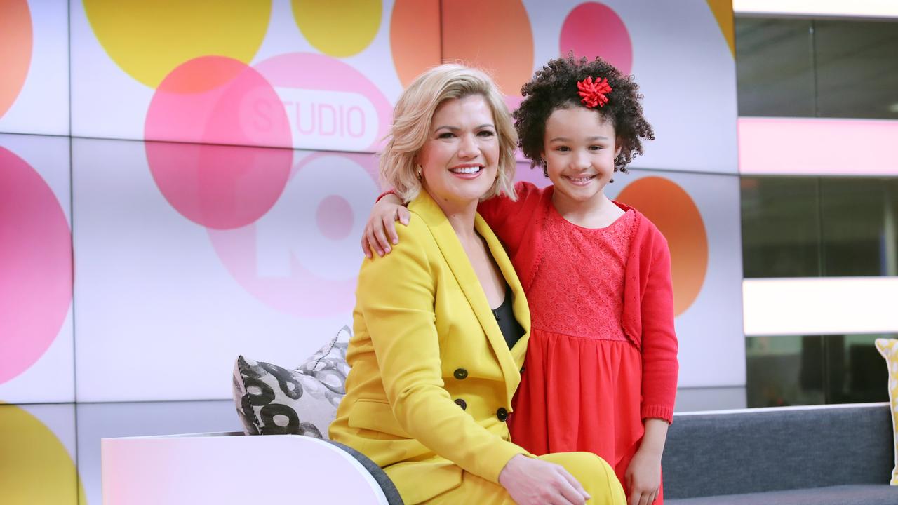 Studio 10 co-host Sarah Harris shows Dayleni Drike Sanchez the TV studio. Picture: Richard Dobson