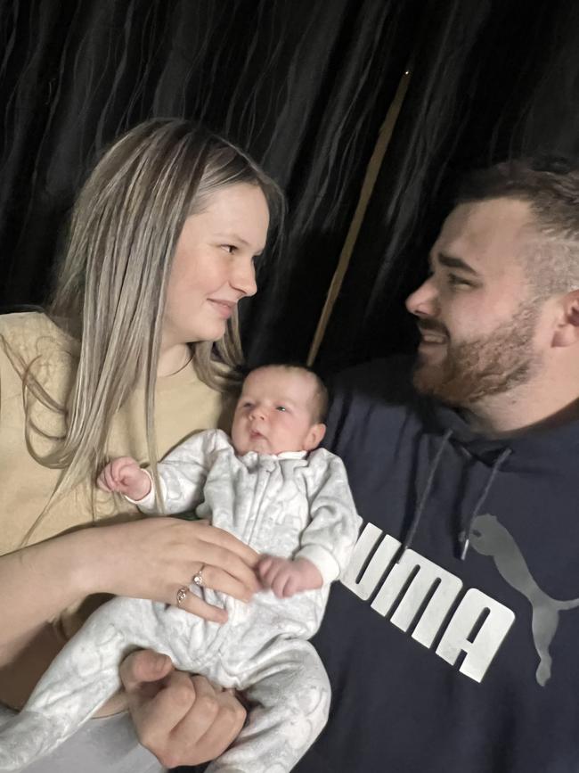 16-year-old Alesha Nickolai with boyfriend Zachary Field and their newborn baby Hayden. Picture: Supplied