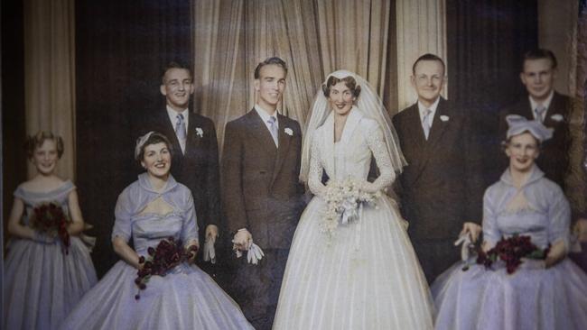 Faye and Barry Bosward on their wedding day in 1955. Picture: Supplied.