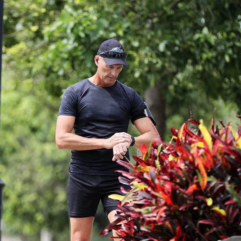 Stood-down cop Senior Sergeant Arron Ottaway out jogging on the Gold Coast after facing disciplinary action over a police pursuit. Picture: Nigel Hallett