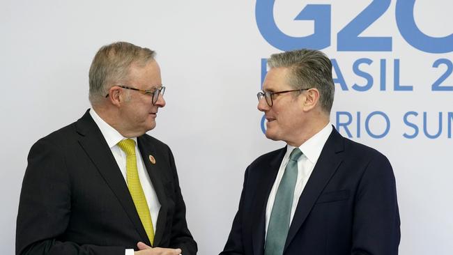 UK Prime Minister Sir Keir Starmer with Anthony Albanese at the G20 summit in Brazil. Picture: AFP.