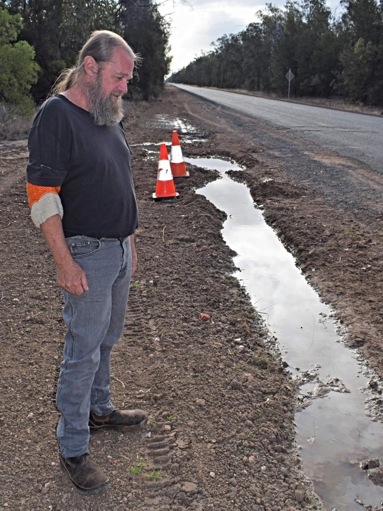 David Parry back in 2019. Mr Parry said it only takes 5-10 millimetres of rainfall to wash the gravel off the unsealed roads because council’s workers don't use a water truck or roller to pack it down. Picture: Kate McCormack