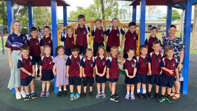 Moranbah East State School Prep D Back Row: (Left to Right): Teacher Niki Bath, Levi Duprat, Hannah Stewart, Lily Busk, Noah Barbarich, Lochlan OGarey, Olivia Croad, Daniel Dessent, Florence Booth. Front Row: (Left to Right): Jaxtyn Storer, Grace Wagland, Isla Neil, Elijah Uziel, Henley Doak, Jadea Maultby-Croad, Lane McCulkin, Sofia Batley, Knox Garget, John Mannix, Landon Sullivan, Therese Pitt (Teacher Aide).