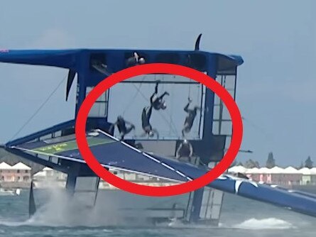 Team USA's crew tumble down.