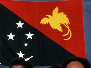 Papua New Guinea flag. 1975 Papua New Guinea gains full independence from Australia.