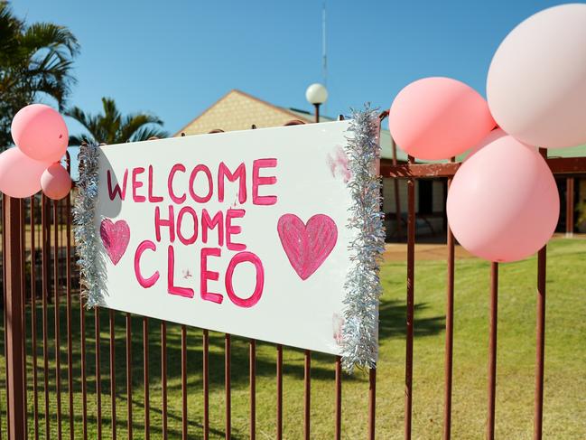 A sign on a fence in celebration of the finding of Cleo Smith in Carnarvon. Picture: Getty Images