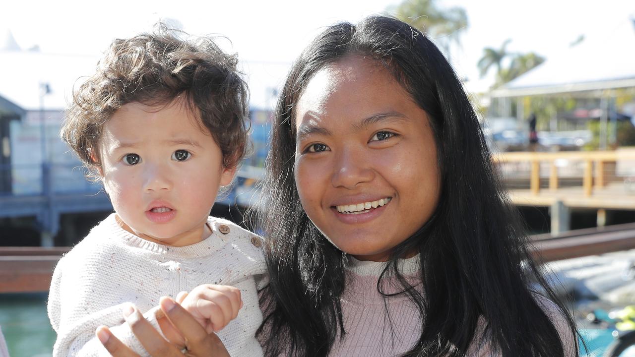 <p>Sreymao Phy and Johnson Jones, 16-month-old at the Fishermans Wharf, which is closing down today, Sunday, June 25, 2028. Photo: Regi Varghese</p>