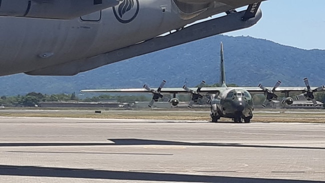 A Singaporean Air Force C130 Hercules at the Cairns Airport after taking part in Exercise Wallaby near Rockhampton. Photo: Justin Buchanan