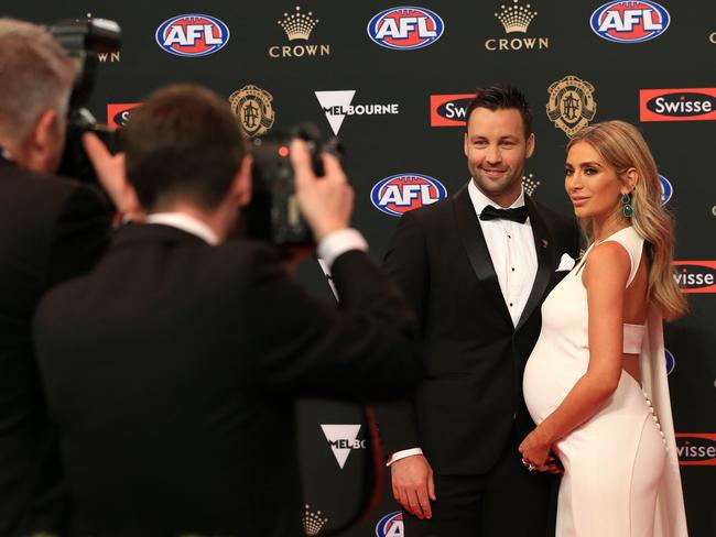 A pregnant Nadia, far right, at the 2018 Brownlow. She gave birth to second son Henley, about a month later. Picture: Mark Stewart