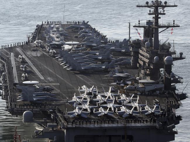 The US Navy aircraft carrier USS Carl Vinson, which is participating in the annual joint military exercise called Foal Eagle between South Korea and the United States. Photo: AP
