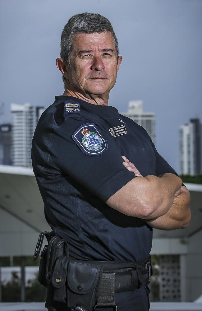 Senior Sergeant Bradyn Murphy on the Gold Coast. Picture: Glenn Campbell.