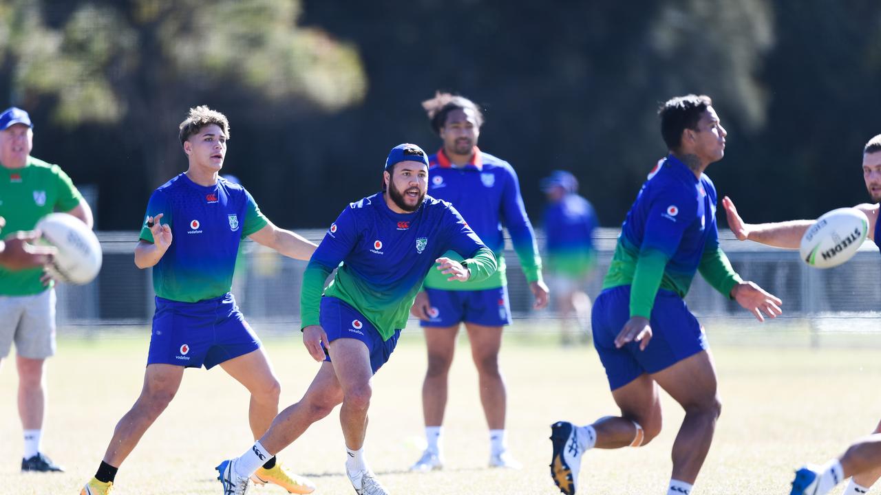 Warriors players take part in a training session at their new ‘home’ base in Redcliffe. Picture: NRL Photos