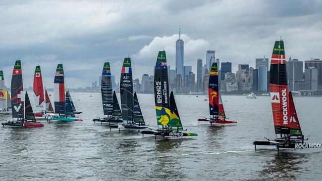 The fleet at the New York Sail GP event. Picture: Samo Vidic/SailGP via AP