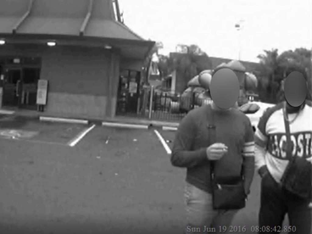 Kayirici (right) caught on CCTV with a male companion in footage shown during his trial.