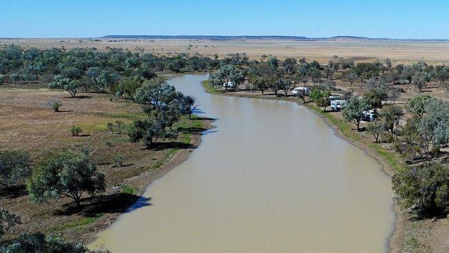 The Long Waterhole camping ground at Winton as seen from the air.