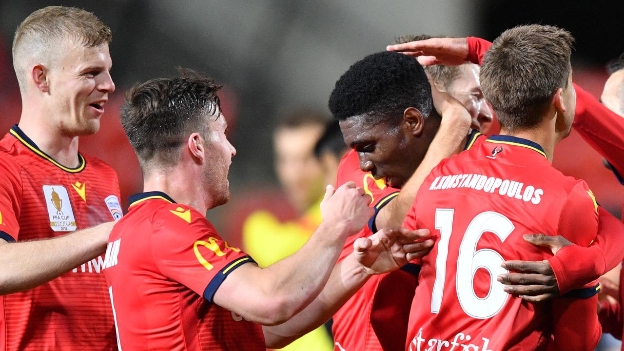 Adelaide’s sole goal came through youngster Al Hassan Toure. (AAP Image/David Mariuz)