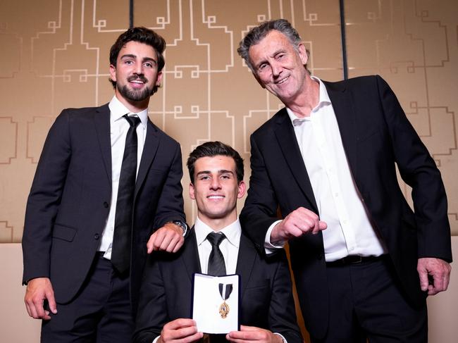 Josh, Nick and Peter Daicos at the Copeland Trophy count. Picture: Asanka Ratnayake/AFL Photos/via Getty Images