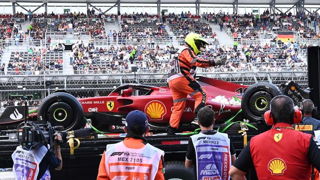 Charles Leclerc’s crash left Ferrari frustrated after dominating the opening practice. Picture: AFP