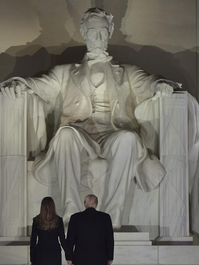 Donald Trump and his wife Melania look at the Abraham Lincoln statue in Washington, DC. Picture: AFP