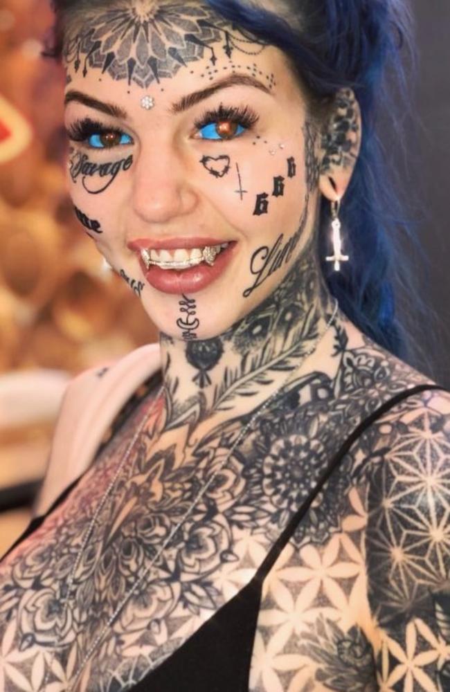 She also underwent a gruelling 40-minute procedure to have her eyes inked blue. Picture: Instagram