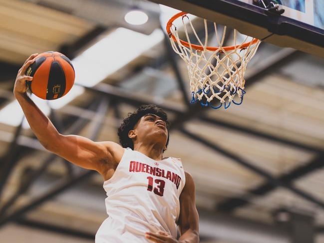 Roman Siulepa in action for Queensland at the 2025 Basketball Australia Under-20 National Championships. Picture: Taylor Earnshaw