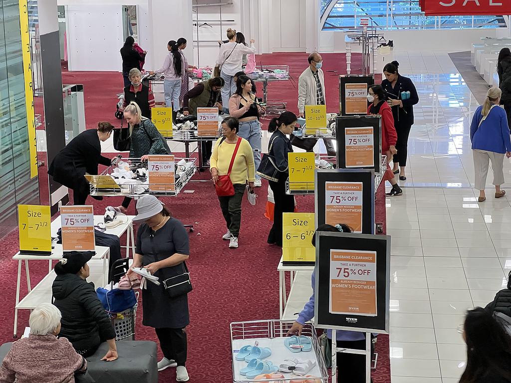 Shoppers flock to Myer’s Brisbane CBD store on its last day of trading. Picture: Lyndon Mechielsen