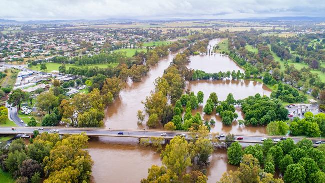 Water from Wyangala Dam is being released into the Lachlan River causing flooding at Forbes. Picture: Farmpix Photography